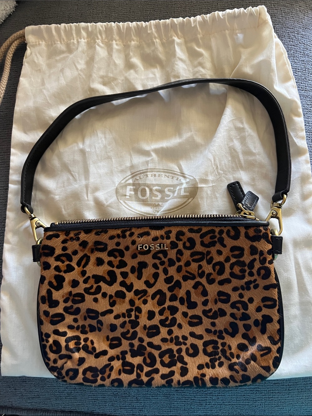 Fossil Leopard-Print Shoulder Bag in Brown and Black